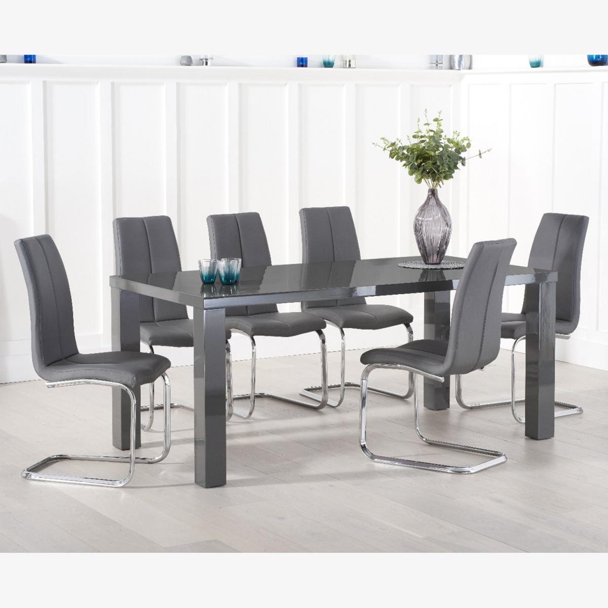 Atlanta 200cm Dark Grey High Gloss Dining Table With 10 Grey Tarin Chairs