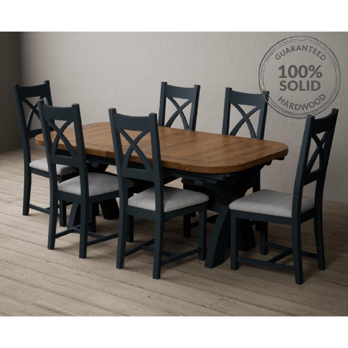 Atlas 180cm Oak and Dark Blue Extending Dining Table With 10 Blue X Back Chairs – image 2