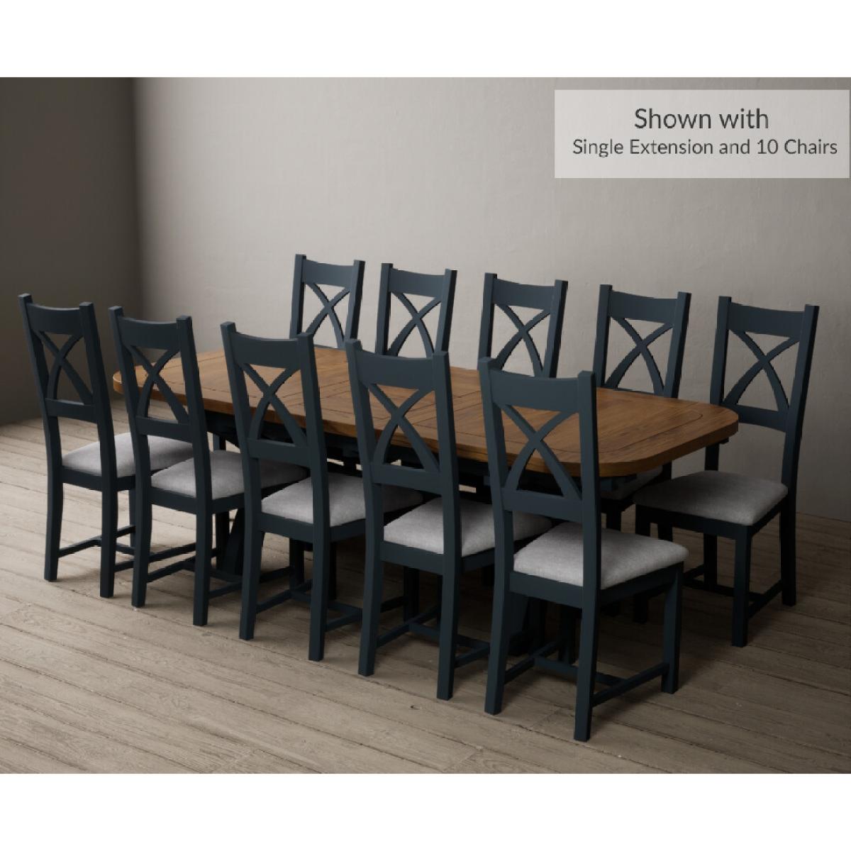 Atlas 180cm Oak and Dark Blue Extending Dining Table With 10 Blue X Back Chairs – image 12