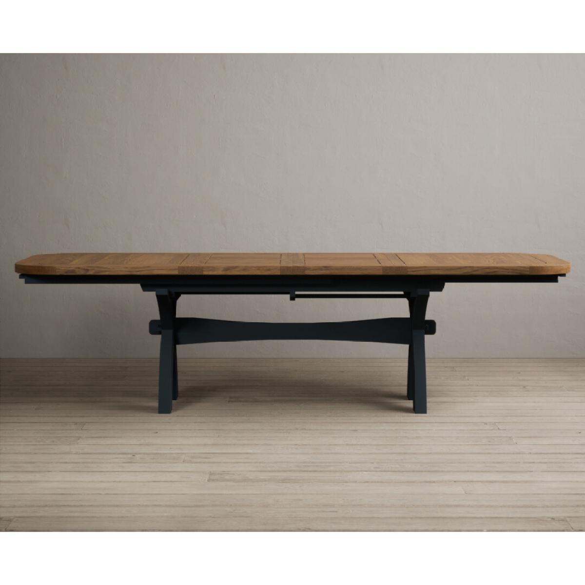 Atlas 180cm Oak and Dark Blue Extending Dining Table With 10 Blue X Back Chairs – image 18