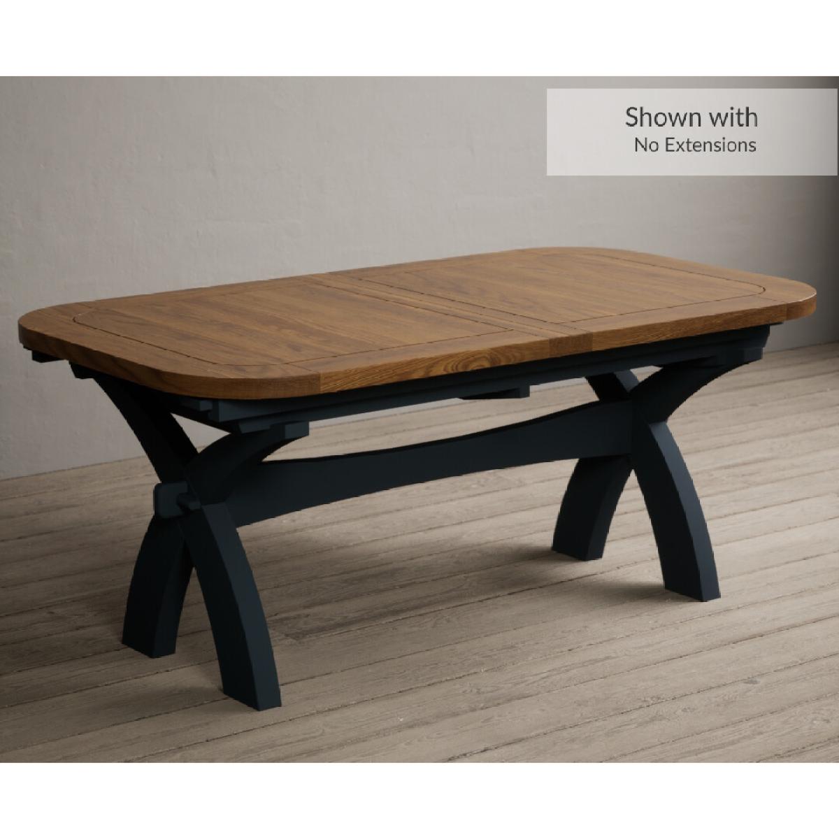 Atlas 180cm Oak and Dark Blue Extending Dining Table With 10 Blue X Back Chairs – image 20