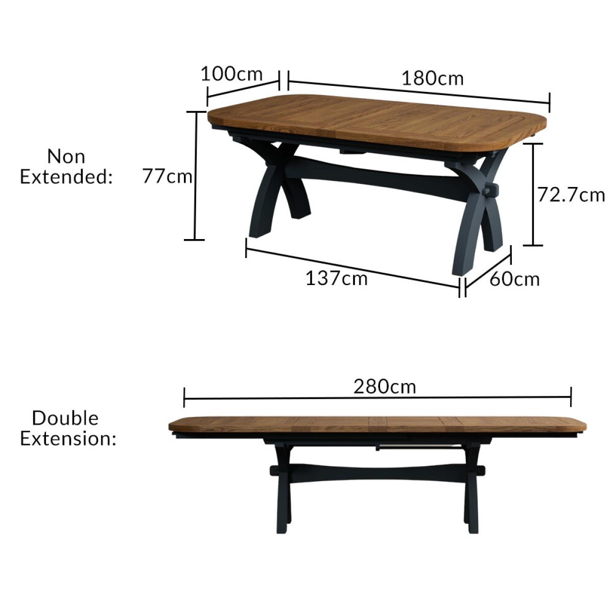 Atlas 180cm Oak and Dark Blue Extending Dining Table With 10 Blue X Back Chairs – image 23