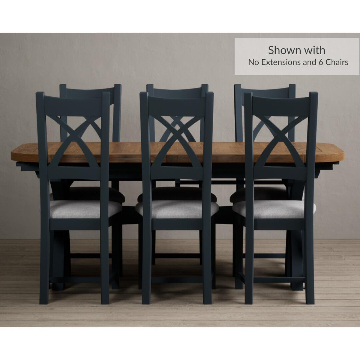 Atlas 180cm Oak and Dark Blue Extending Dining Table With 10 Blue X Back Chairs – image 9