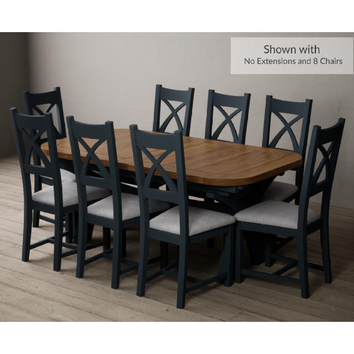 Atlas 180cm Oak and Dark Blue Extending Dining Table With 10 Blue X Back Chairs – image 10