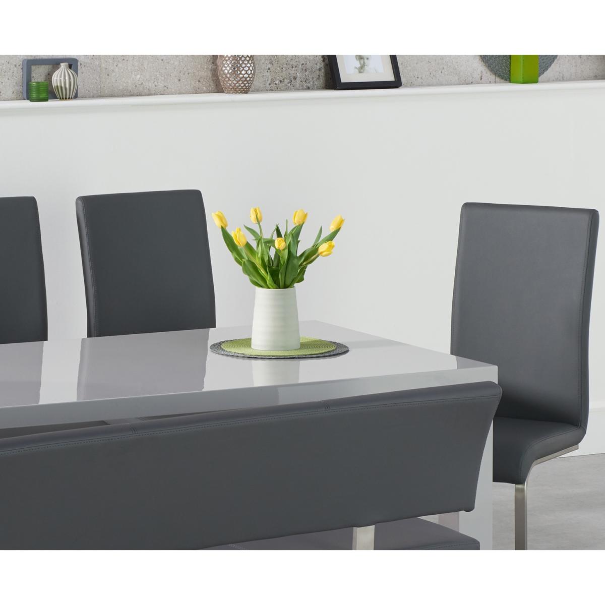 Atlanta 200cm Light Grey High Gloss Dining Table with 6 Grey Austin Chairs with 1 Grey Bench – image 2