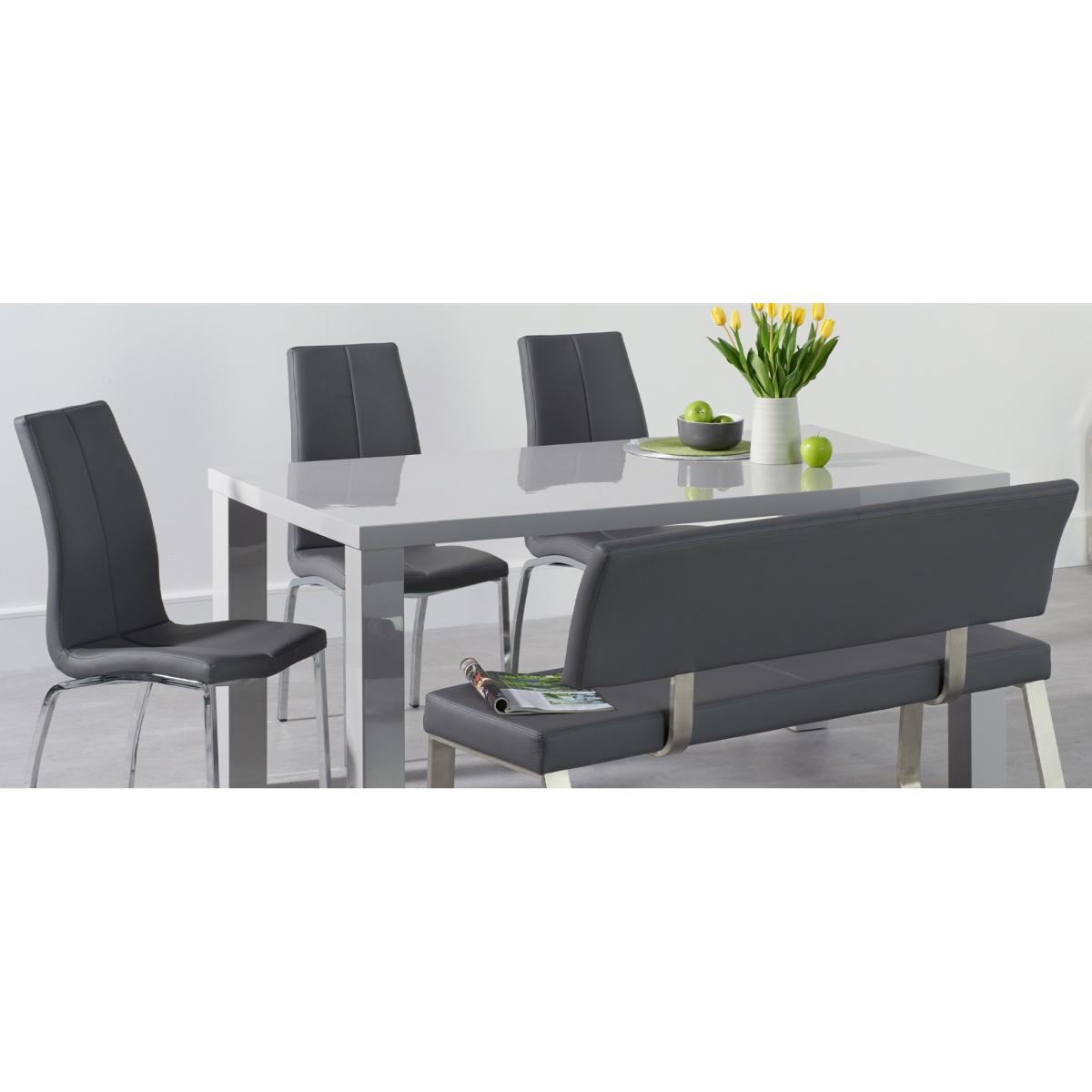 Atlanta 200cm Light Grey High Gloss Dining Table with 6 Grey Austin Chairs with 1 Grey Bench – image 12