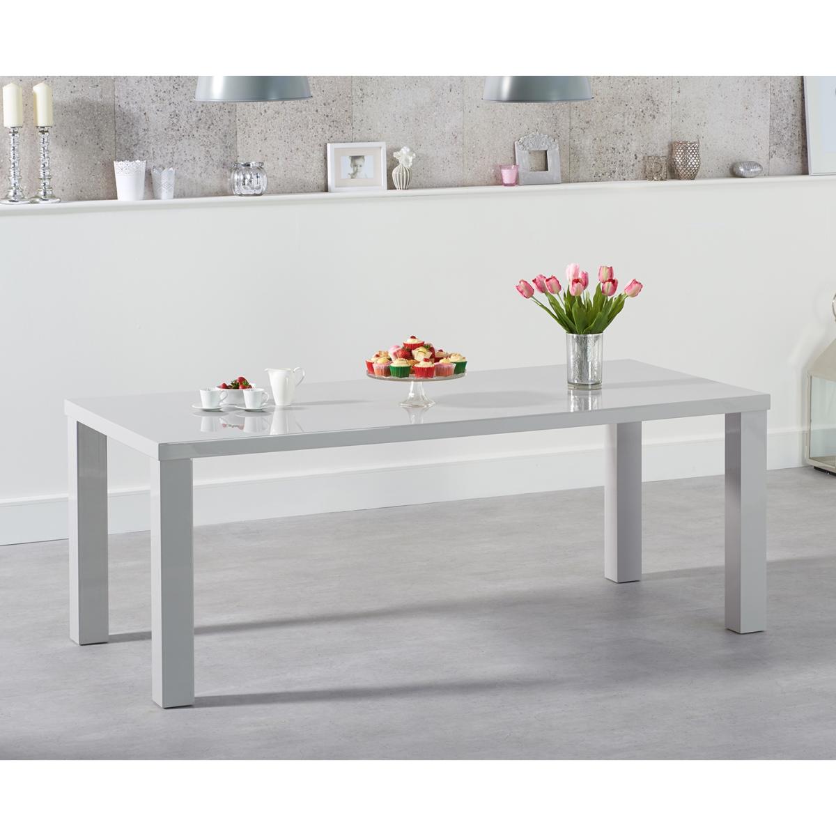 Atlanta 200cm Light Grey High Gloss Dining Table with 6 Grey Austin Chairs with 1 Grey Bench – image 3