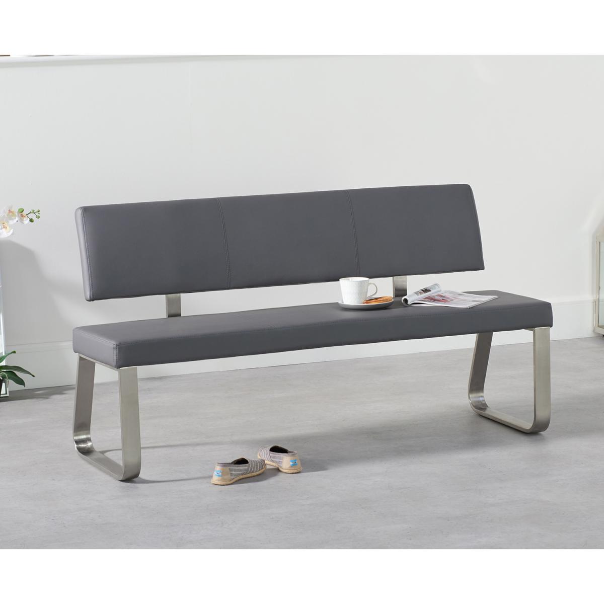 Atlanta 200cm Light Grey High Gloss Dining Table with 6 Grey Austin Chairs with 1 Grey Bench – image 5
