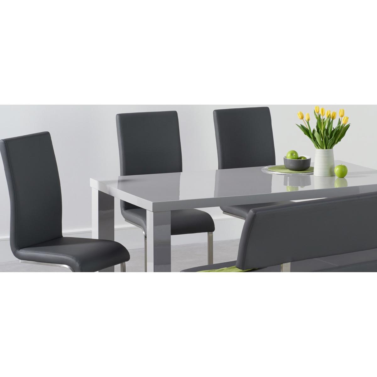 Atlanta 200cm Light Grey High Gloss Dining Table with 6 Grey Austin Chairs with 1 Grey Bench – image 7