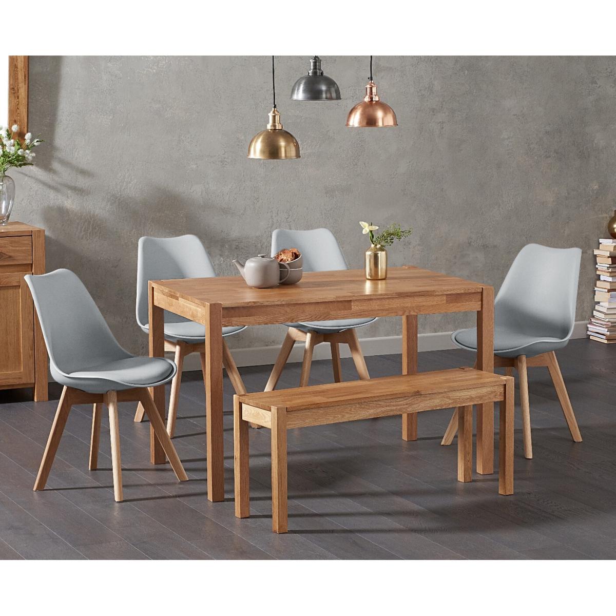 York 150cm Solid Oak Dining Table With 4 Dark Grey Orson Faux Leather Chairs And 1 York Bench – image 3