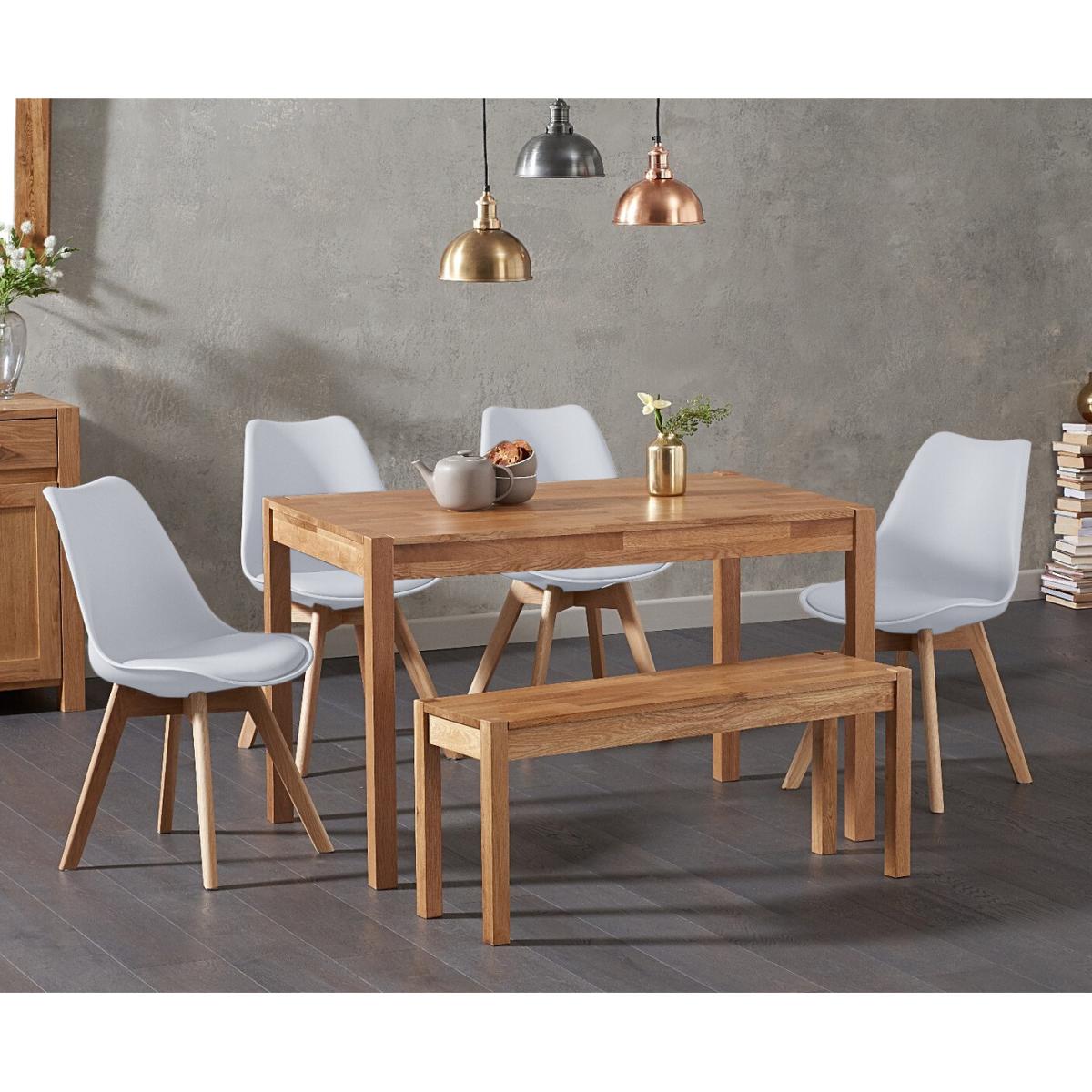 York 150cm Solid Oak Dining Table With 4 Dark Grey Orson Faux Leather Chairs And 1 York Bench – image 4