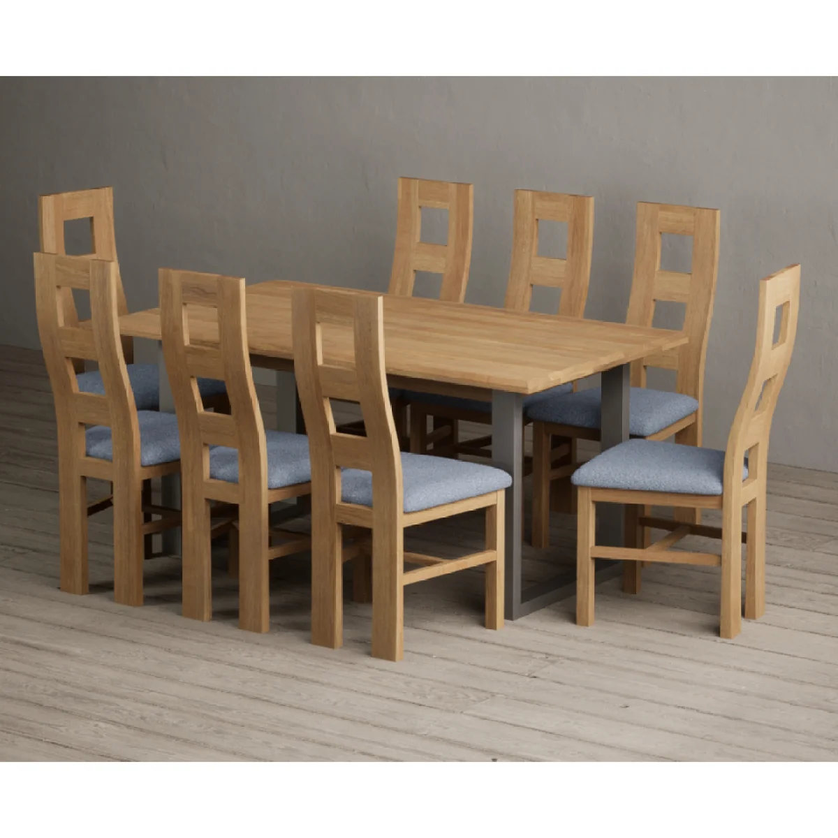 Parker 160cm Solid Oak Dining Table with 8 Blue Natural Chairs – image 3