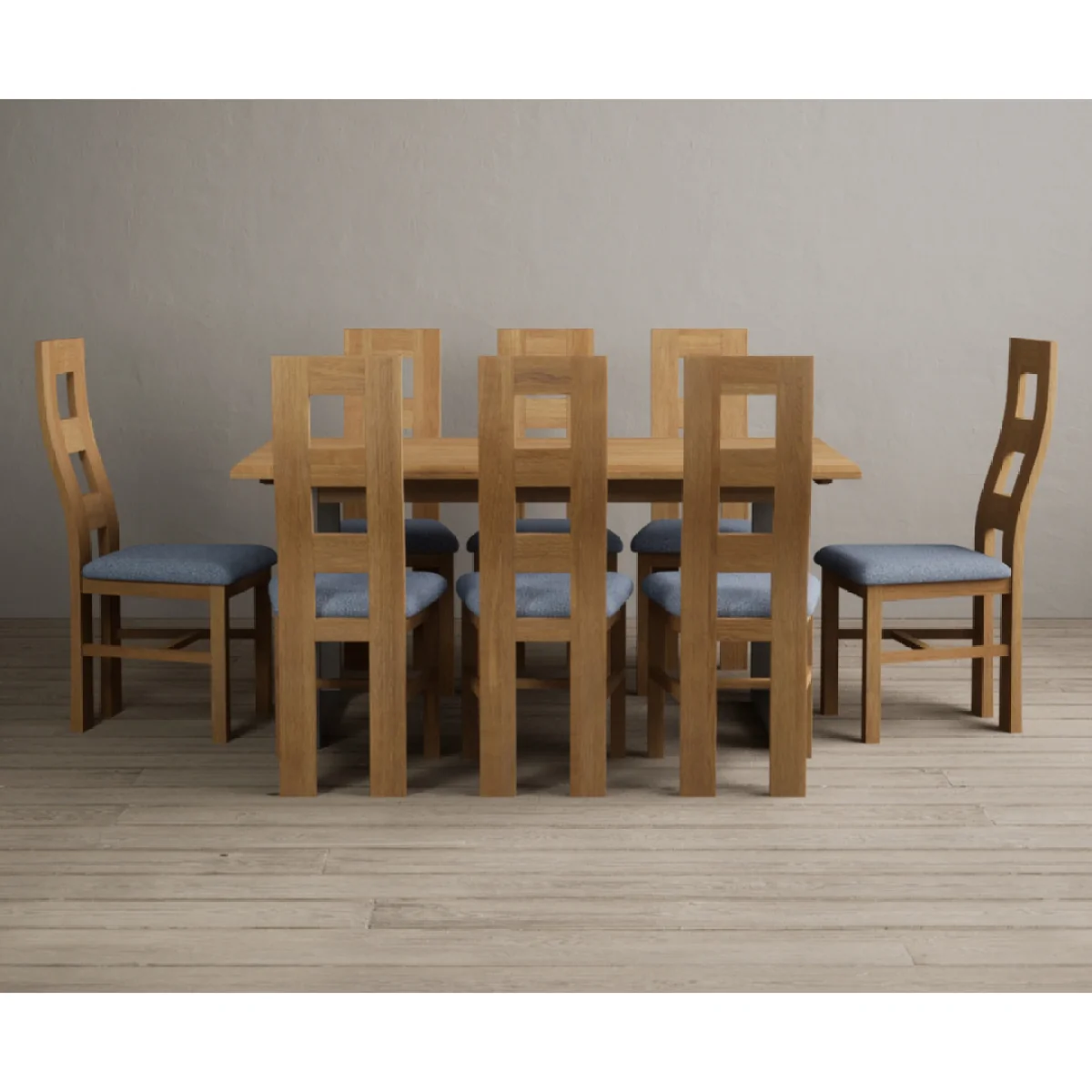 Parker 160cm Solid Oak Dining Table with 8 Blue Natural Chairs – image 4