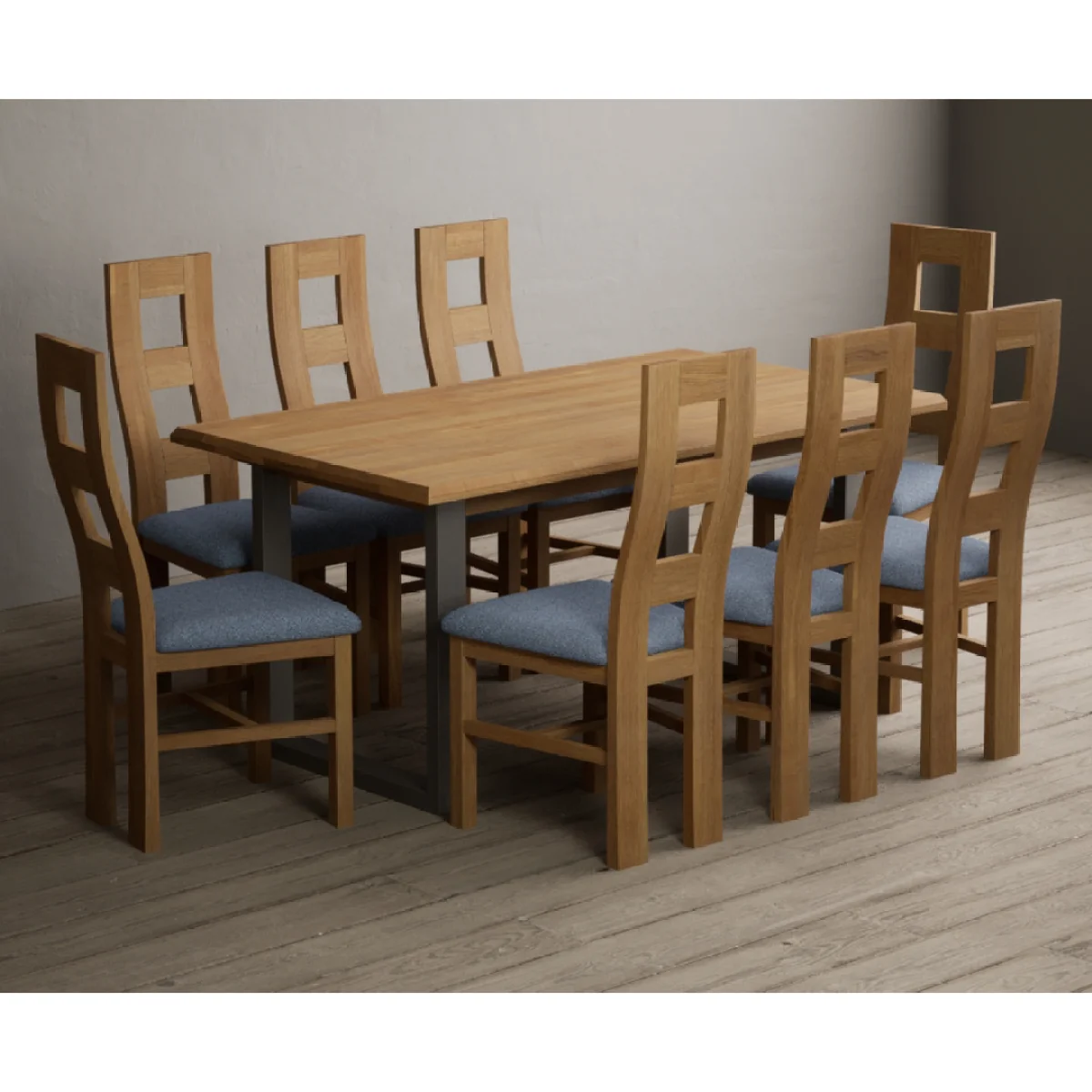 Parker 160cm Solid Oak Dining Table with 8 Blue Natural Chairs – image 5