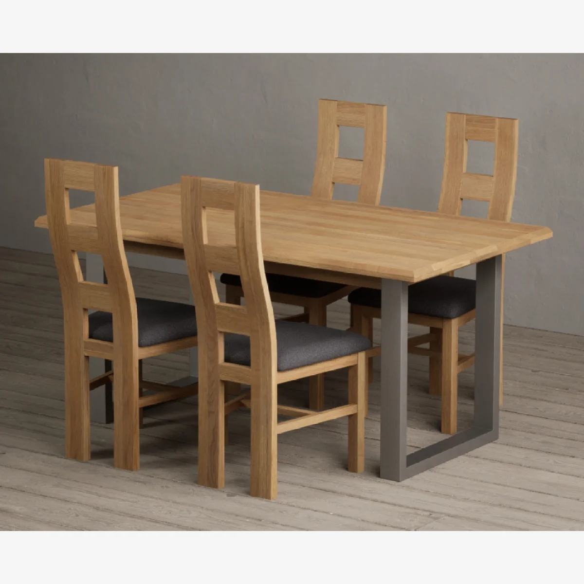 Parker 160cm Solid Oak Dining Table with 8 Blue Natural Chairs – image 1