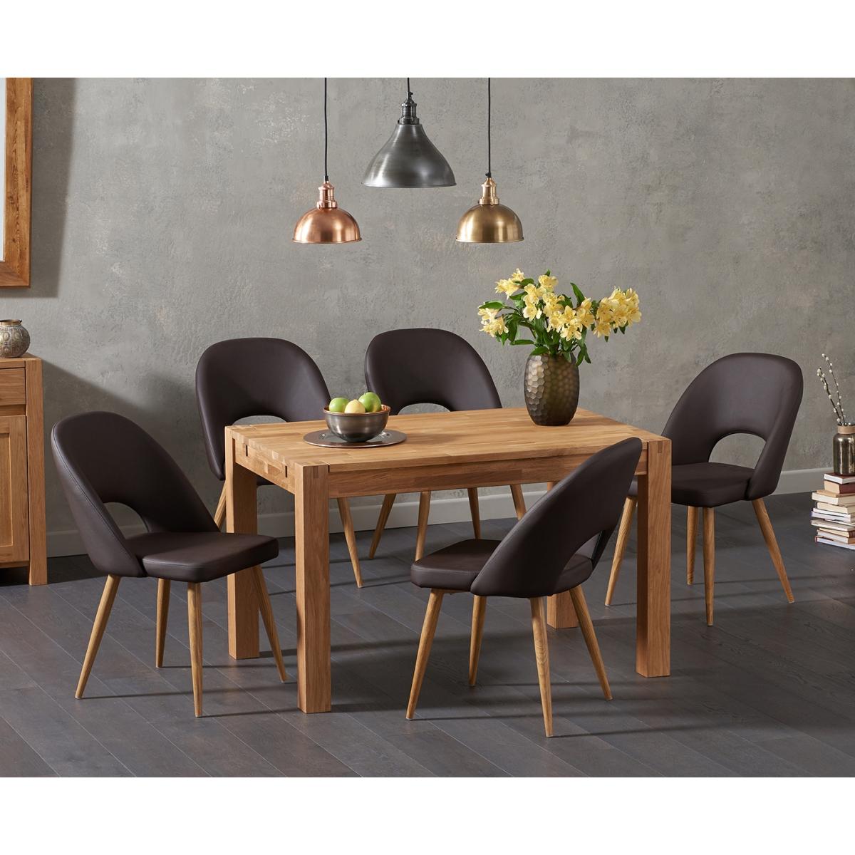 Thetford 120cm Solid Oak Dining Table With 4 Grey Hudson Faux Leather Chairs – image 9