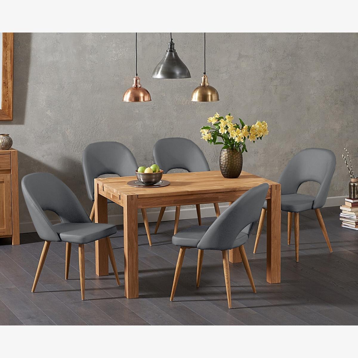 Thetford 120cm Solid Oak Dining Table With 4 Grey Hudson Faux Leather Chairs – image 1