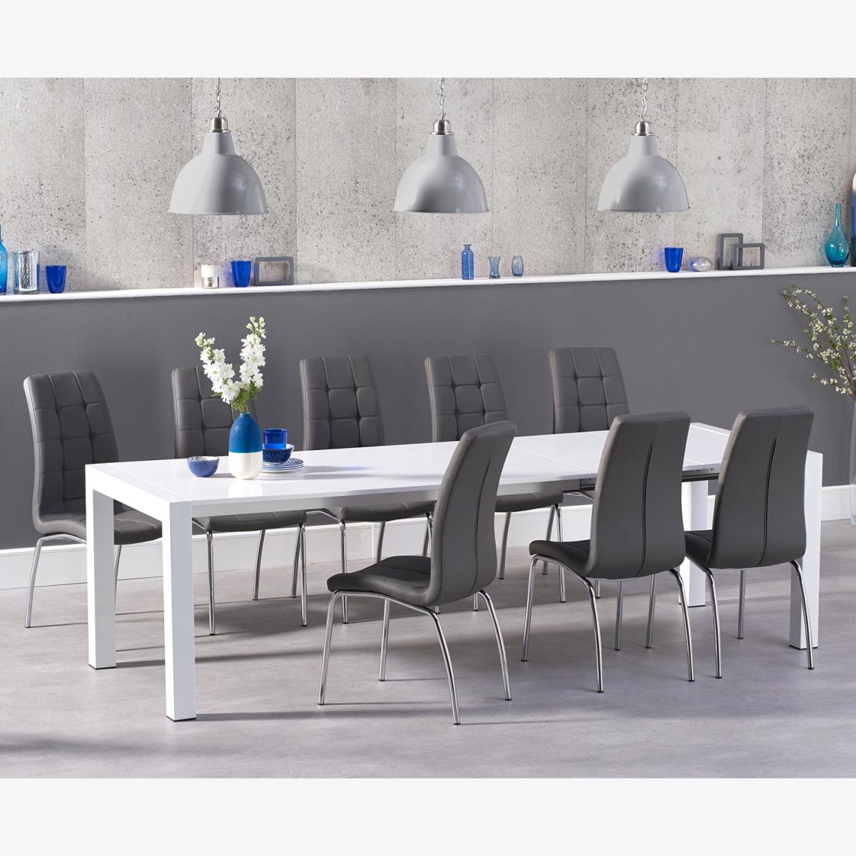 Joseph Extending White High Gloss Dining Table With 12 Black Calgary Chairs