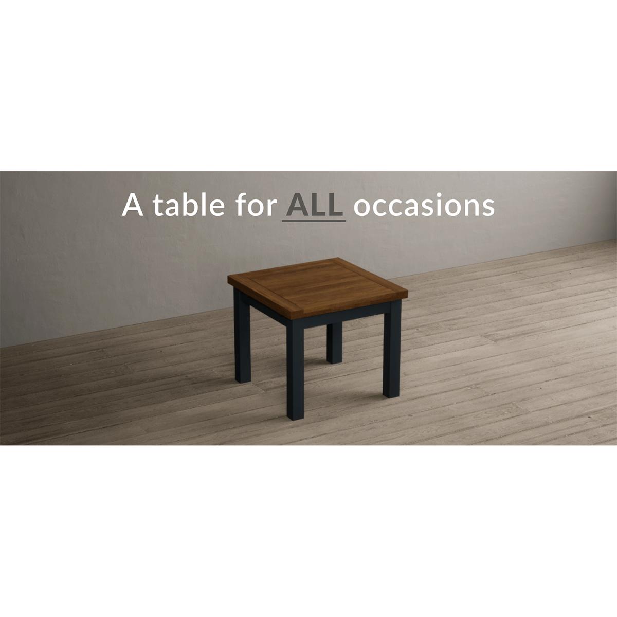 Extending Buxton 90cm Oak and Dark Blue Painted Dining Table with 6 Rustic Oak Painted Chairs – image 27