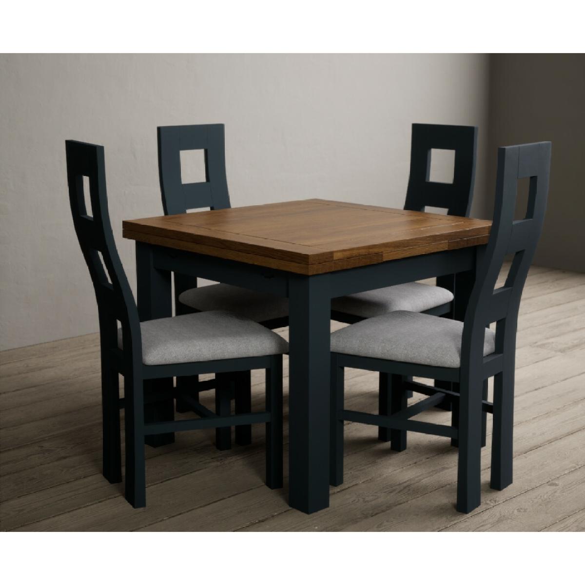 Extending Buxton 90cm Oak and Dark Blue Painted Dining Table with 6 Rustic Oak Painted Chairs – image 6