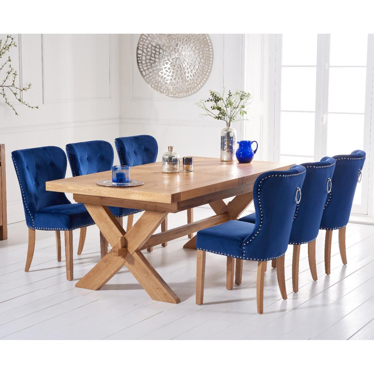 Bordeaux 200cm Solid Oak Extending Dining Table with Knightsbridge Velvet Chairs - Blue, 6 Chairs – image 2