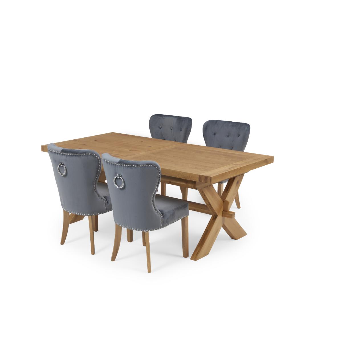 Bordeaux 200cm Solid Oak Extending Dining Table with Knightsbridge Velvet Chairs - Blue, 6 Chairs – image 11