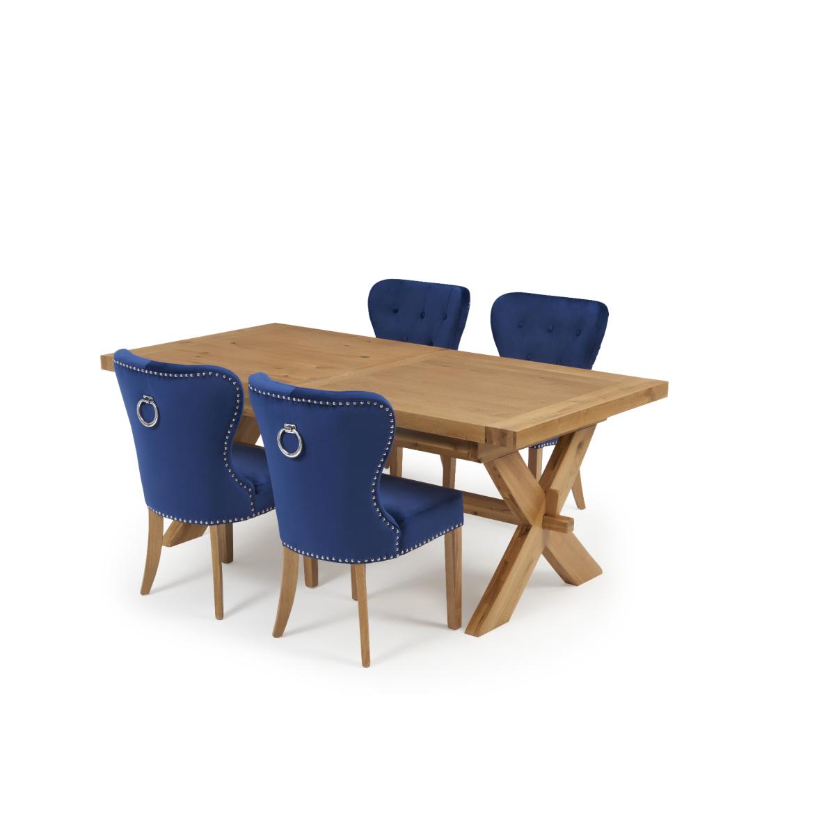 Bordeaux 200cm Solid Oak Extending Dining Table with Knightsbridge Velvet Chairs - Blue, 6 Chairs – image 12
