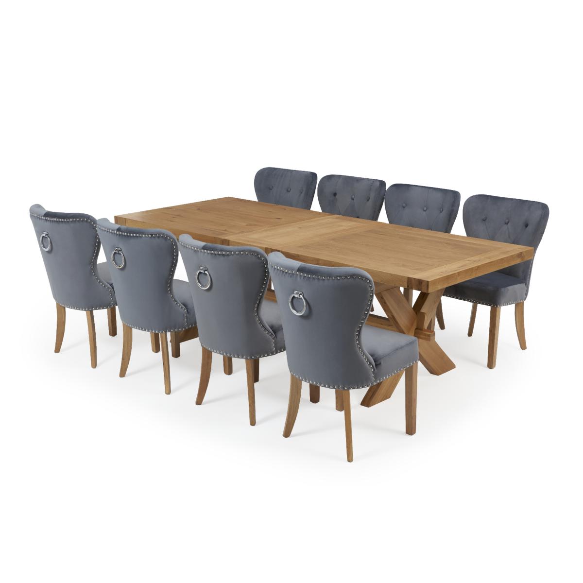 Bordeaux 200cm Solid Oak Extending Dining Table with Knightsbridge Velvet Chairs - Blue, 6 Chairs – image 13