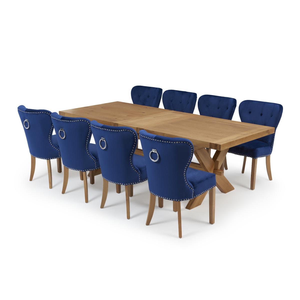 Bordeaux 200cm Solid Oak Extending Dining Table with Knightsbridge Velvet Chairs - Blue, 6 Chairs – image 14
