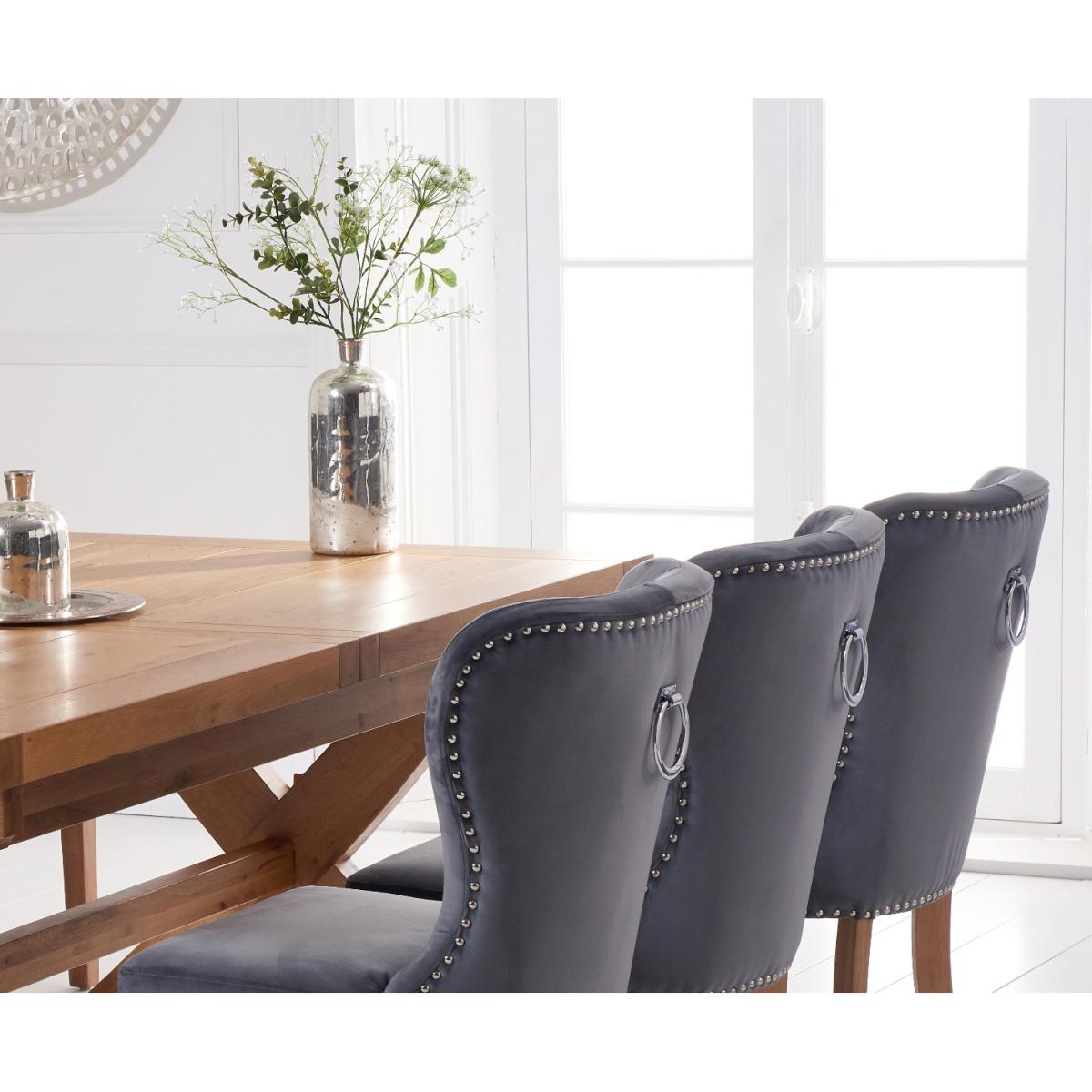 Bordeaux 200cm Solid Oak Extending Dining Table with Knightsbridge Velvet Chairs - Blue, 6 Chairs – image 3
