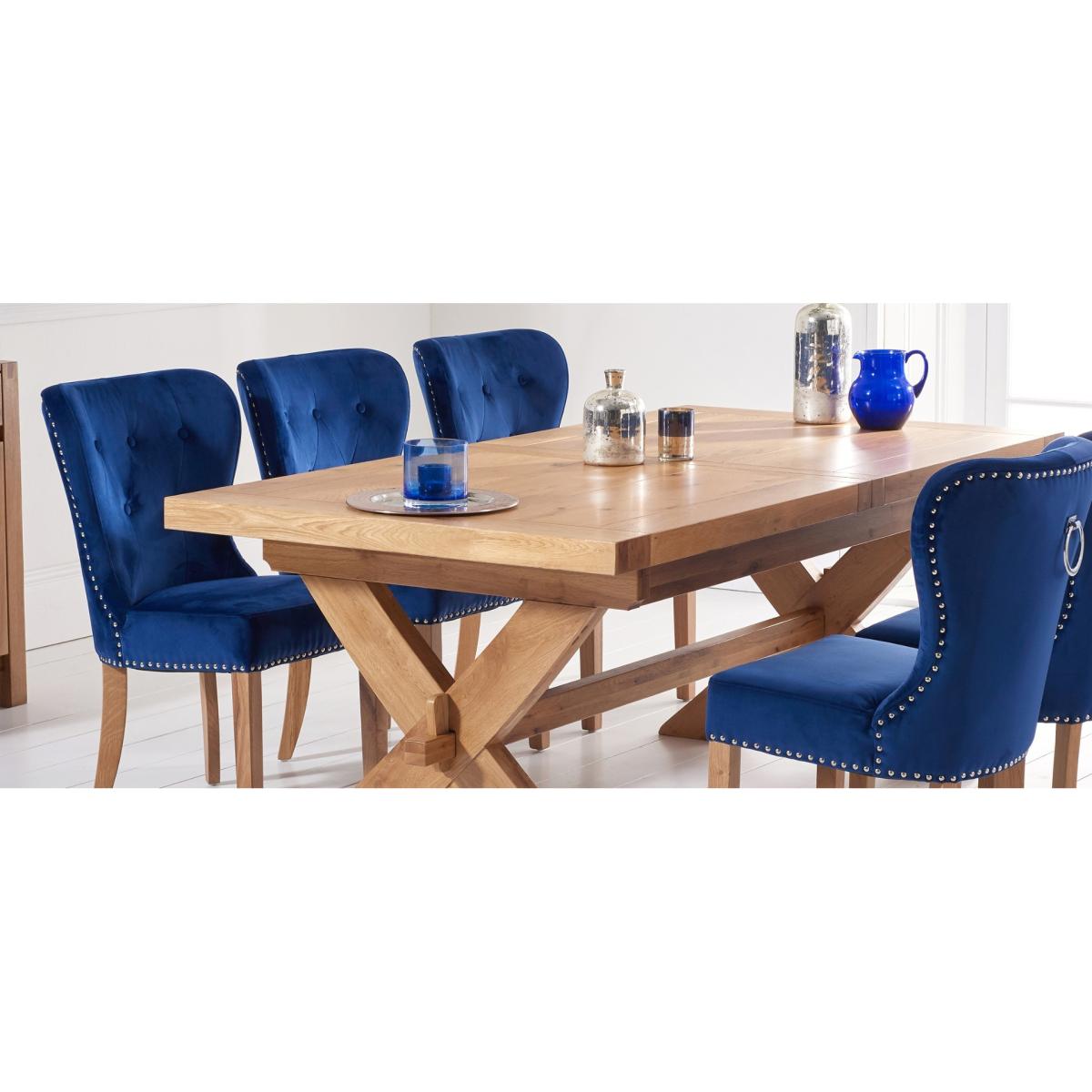 Bordeaux 200cm Solid Oak Extending Dining Table with Knightsbridge Velvet Chairs - Blue, 6 Chairs – image 22