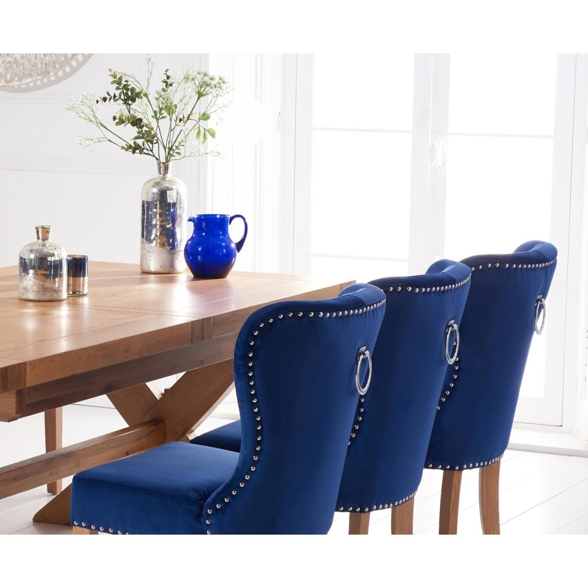 Bordeaux 200cm Solid Oak Extending Dining Table with Knightsbridge Velvet Chairs - Blue, 6 Chairs – image 4