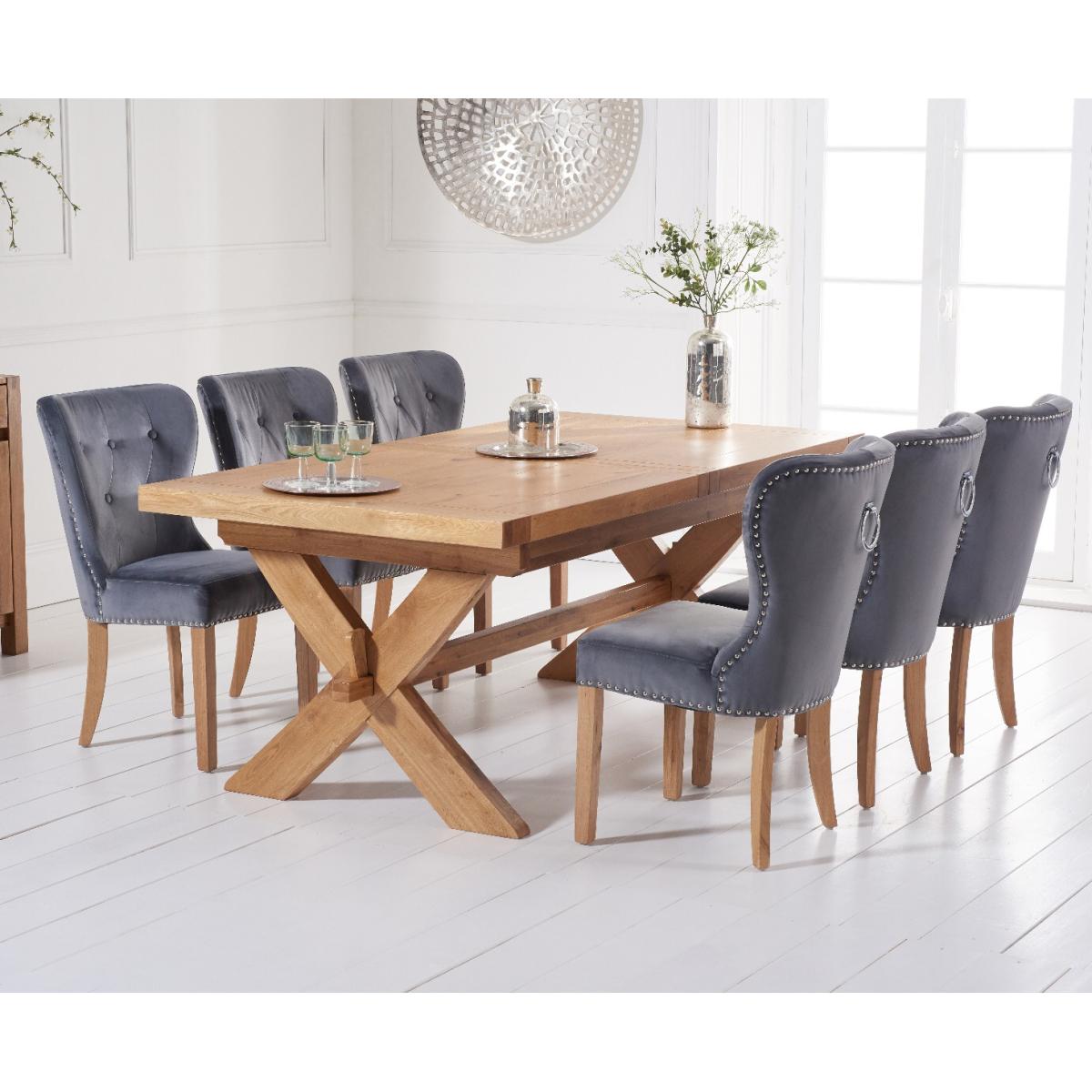 Bordeaux 200cm Solid Oak Extending Dining Table with Knightsbridge Velvet Chairs - Blue, 6 Chairs – image 1