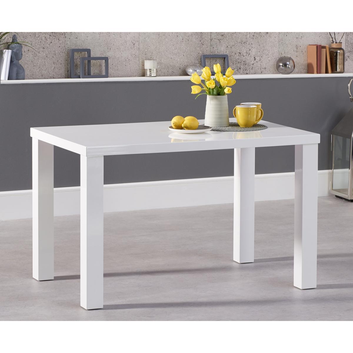 Seattle 120cm White High Gloss Dining Table With 4 Grey Astrid Faux Leather Chairs – image 2