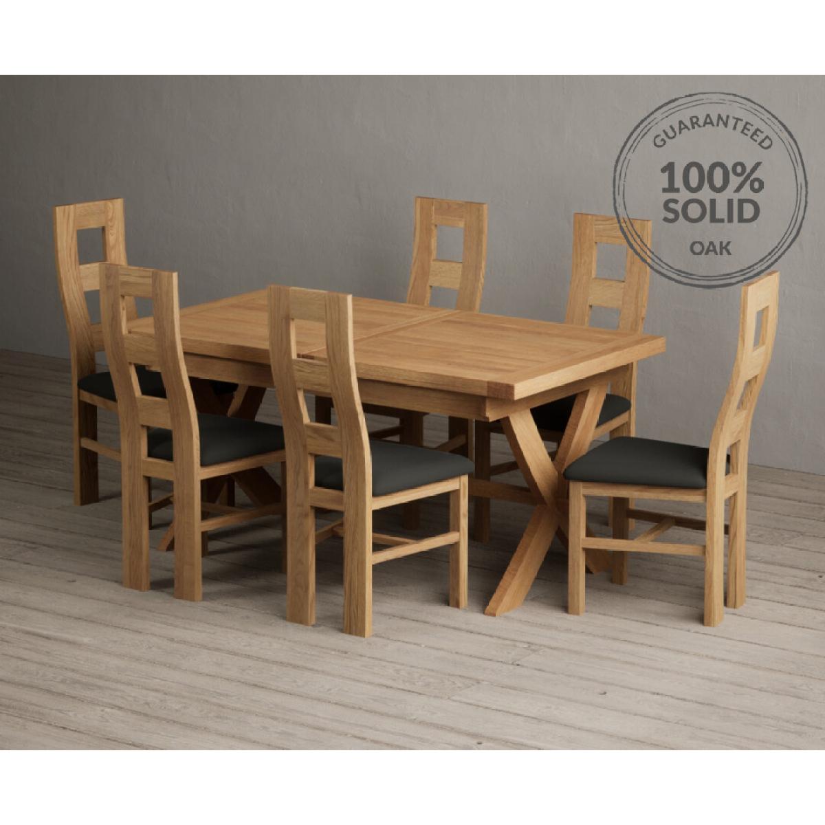 Extending Buckley 160cm Solid Oak Dining Table with 8 Cream Natural Solid Oak Chairs – image 2