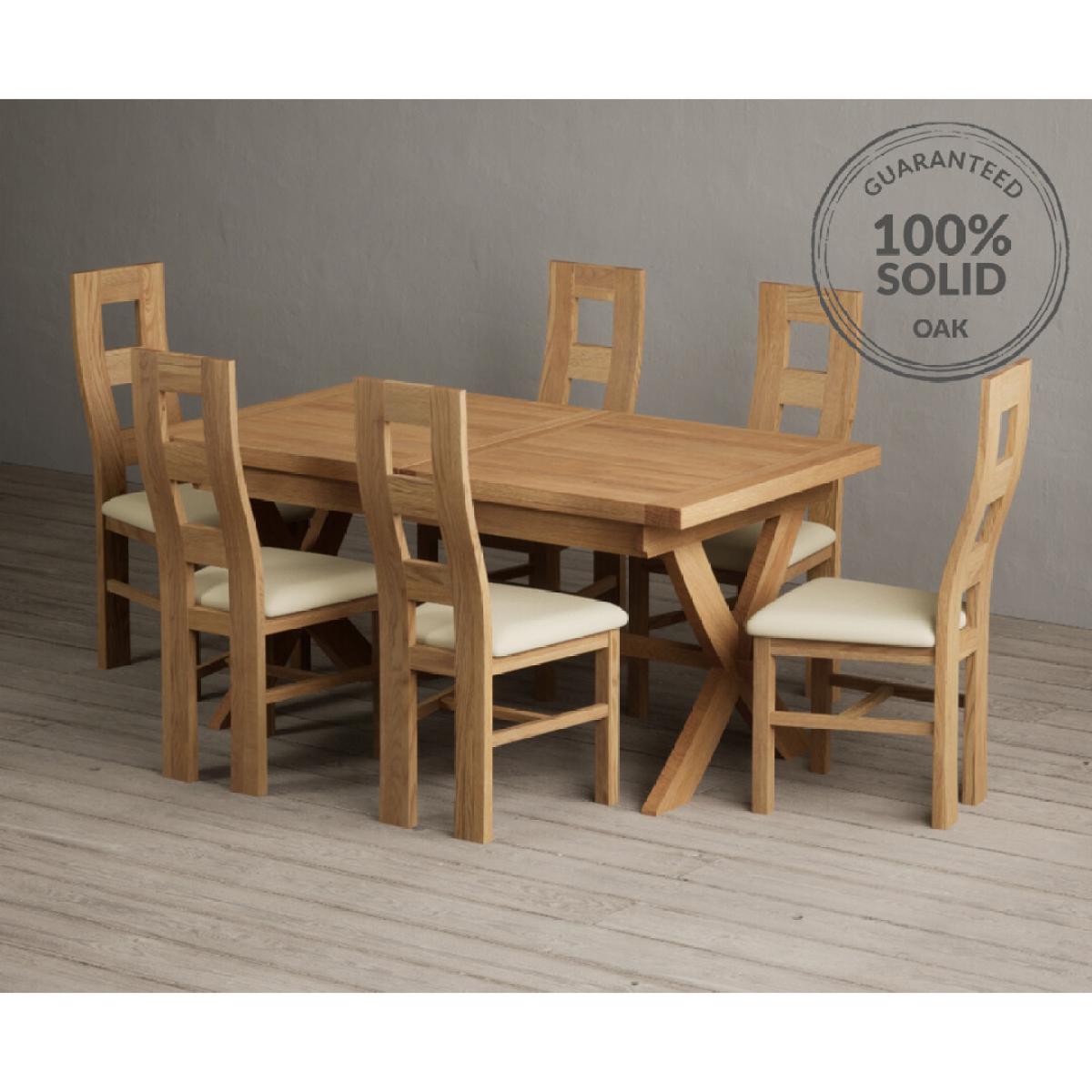 Extending Buckley 160cm Solid Oak Dining Table with 8 Cream Natural Solid Oak Chairs – image 16