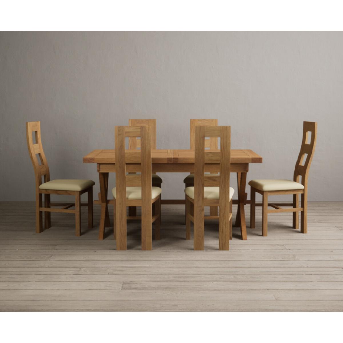 Extending Buckley 160cm Solid Oak Dining Table with 8 Cream Natural Solid Oak Chairs – image 17