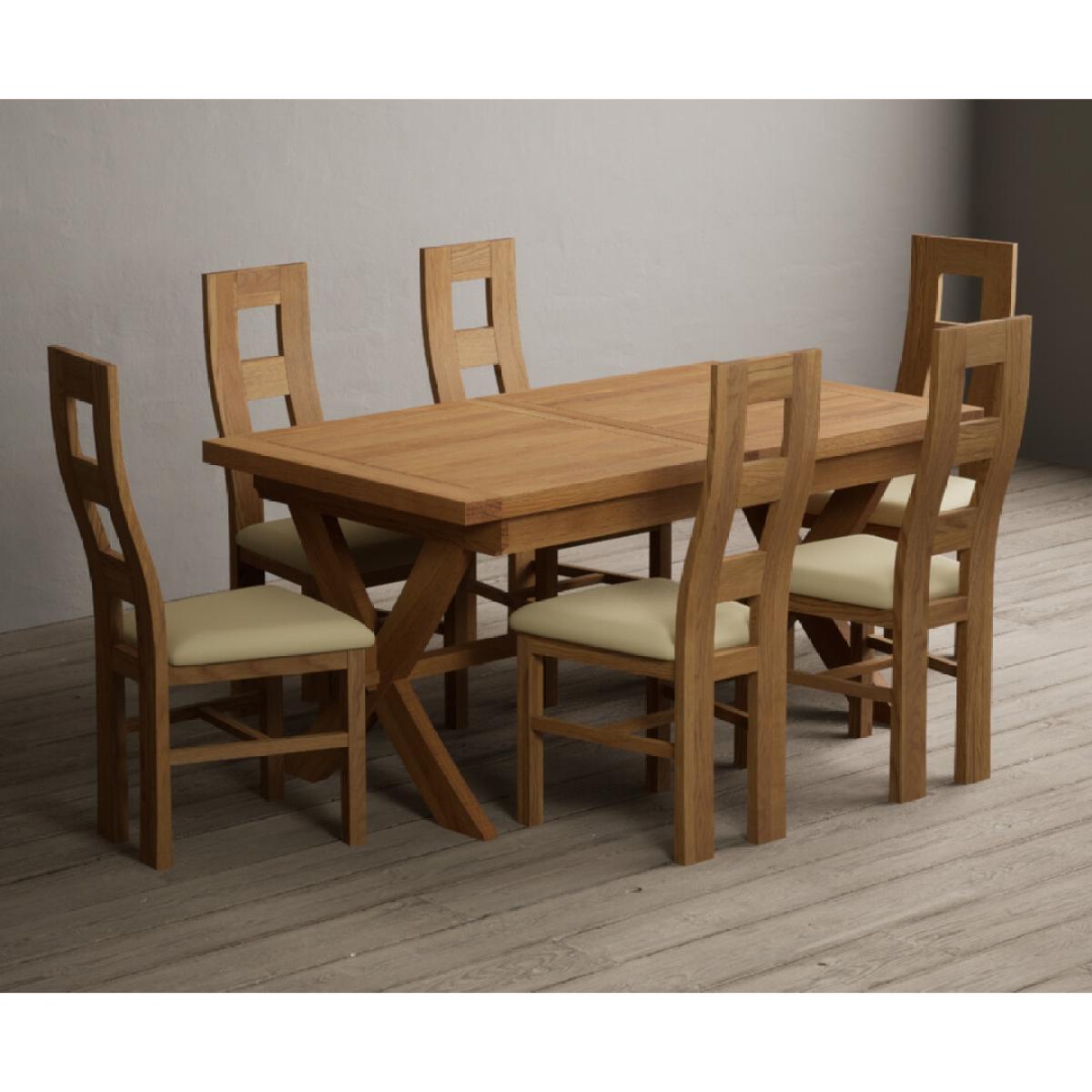 Extending Buckley 160cm Solid Oak Dining Table with 8 Cream Natural Solid Oak Chairs – image 18