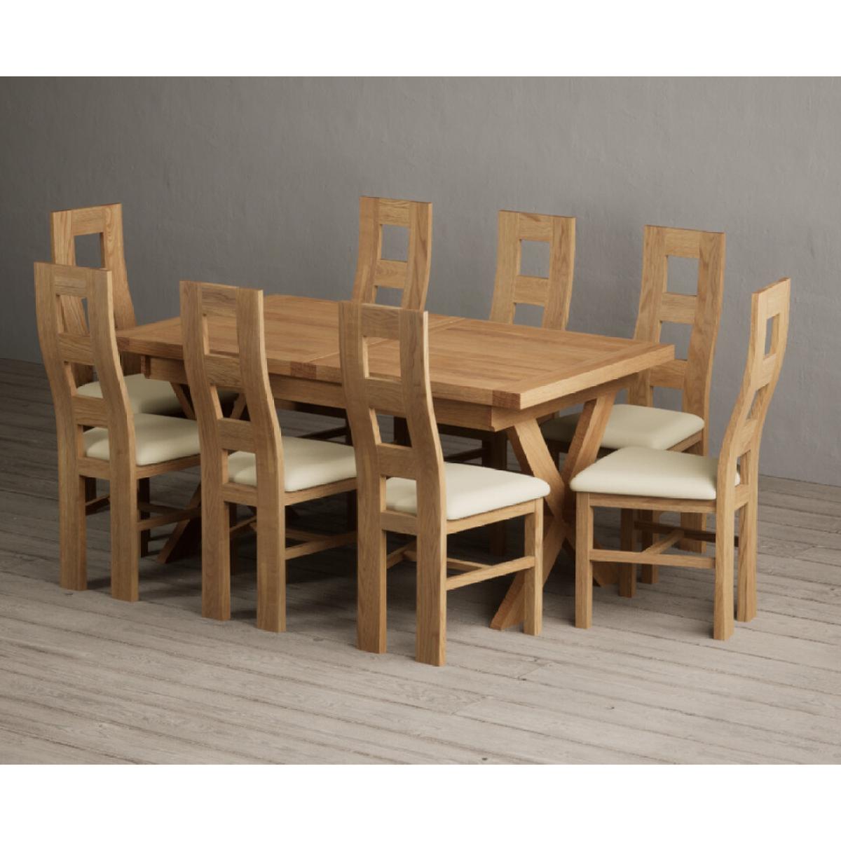 Extending Buckley 160cm Solid Oak Dining Table with 8 Cream Natural Solid Oak Chairs – image 19