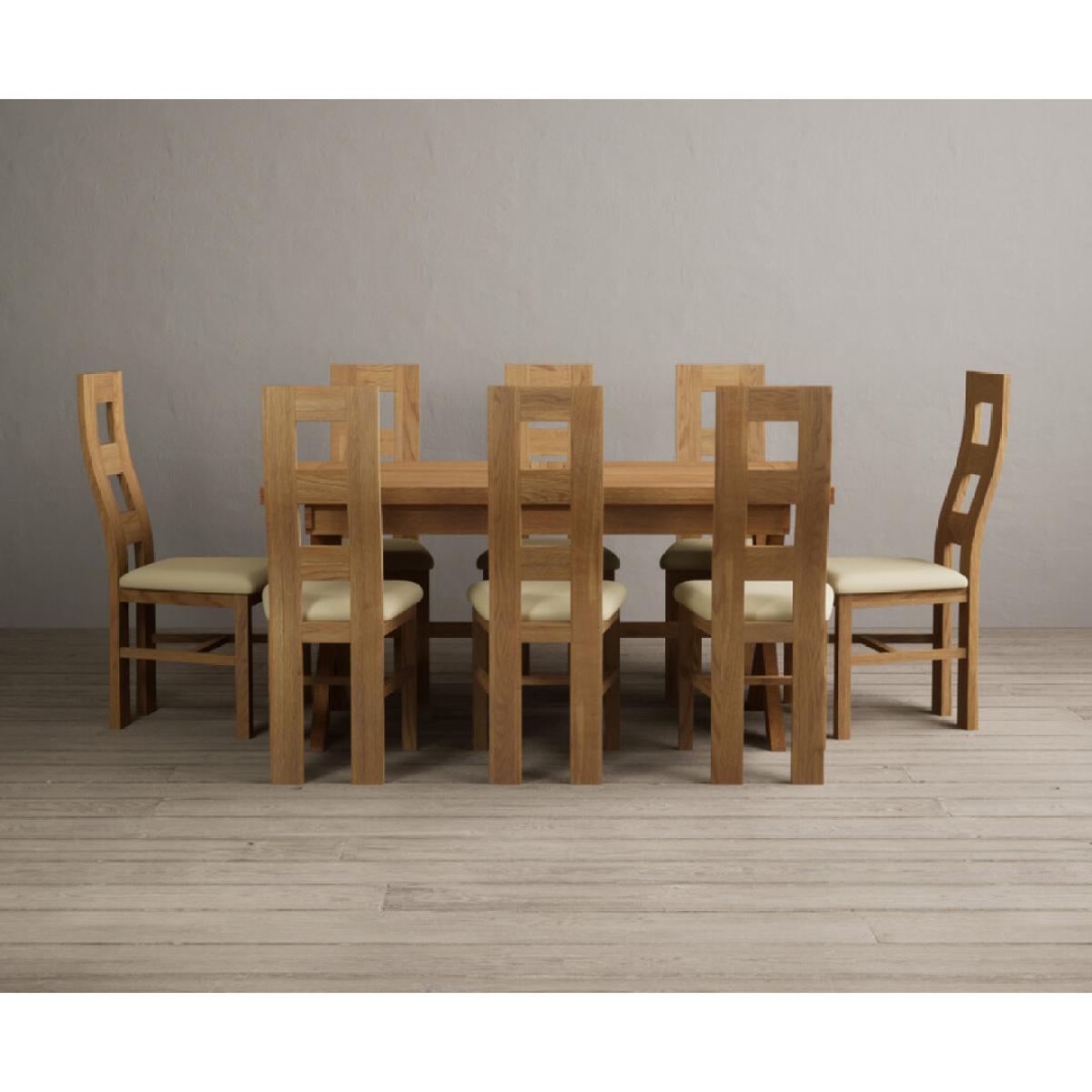 Extending Buckley 160cm Solid Oak Dining Table with 8 Cream Natural Solid Oak Chairs – image 20