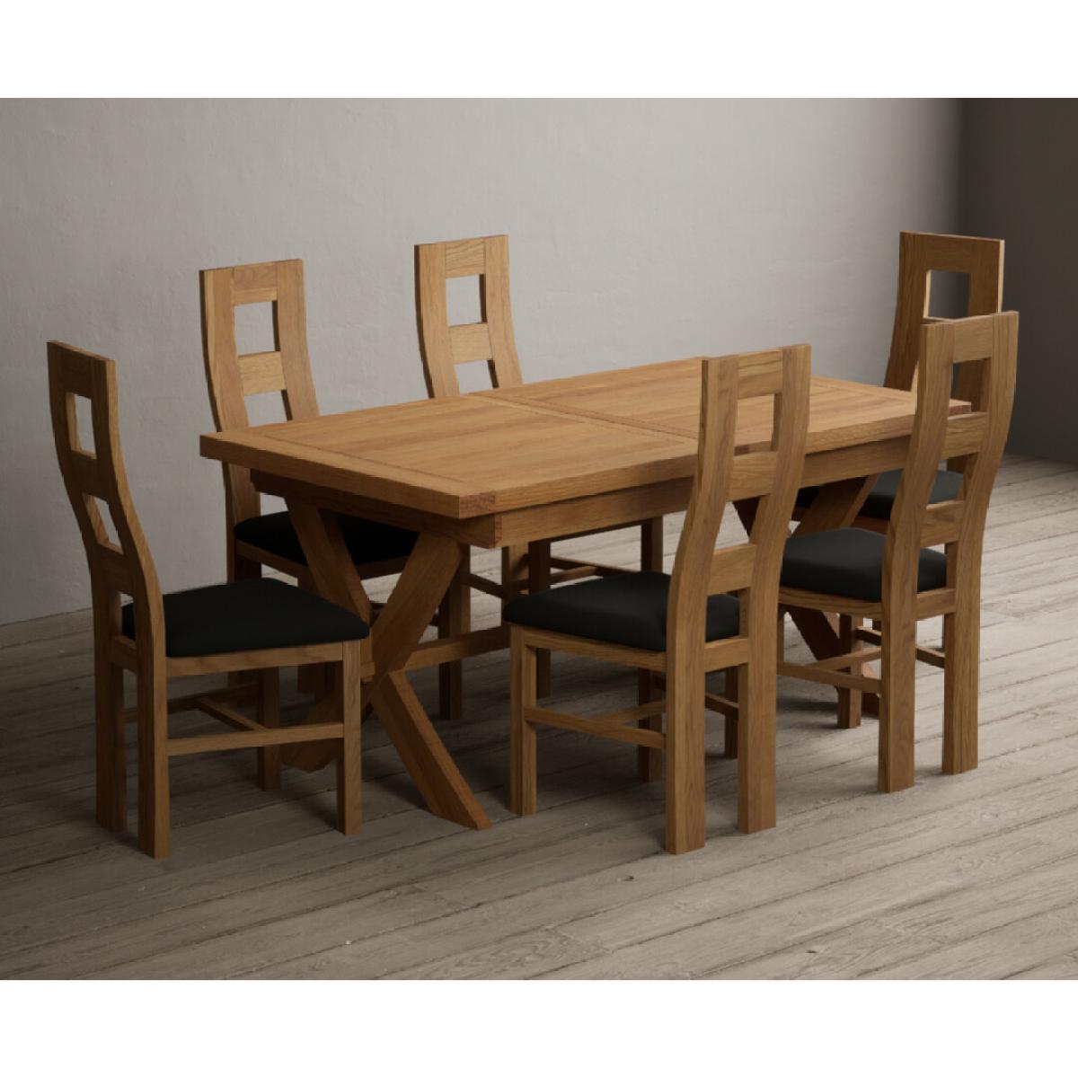Extending Buckley 160cm Solid Oak Dining Table with 8 Cream Natural Solid Oak Chairs – image 3