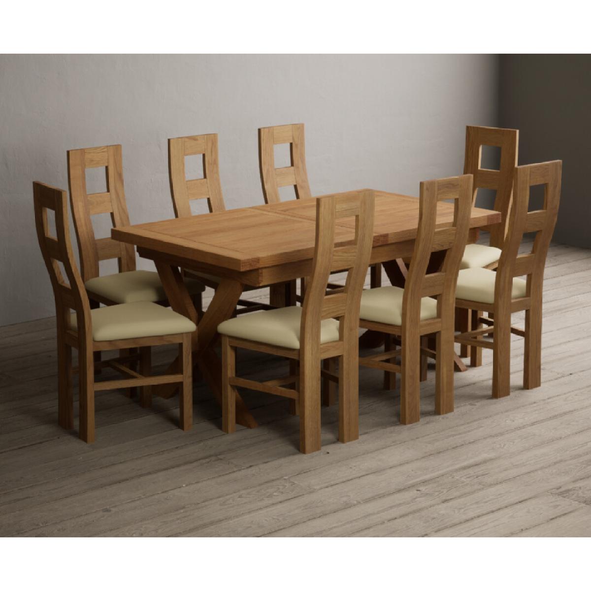 Extending Buckley 160cm Solid Oak Dining Table with 8 Cream Natural Solid Oak Chairs – image 21