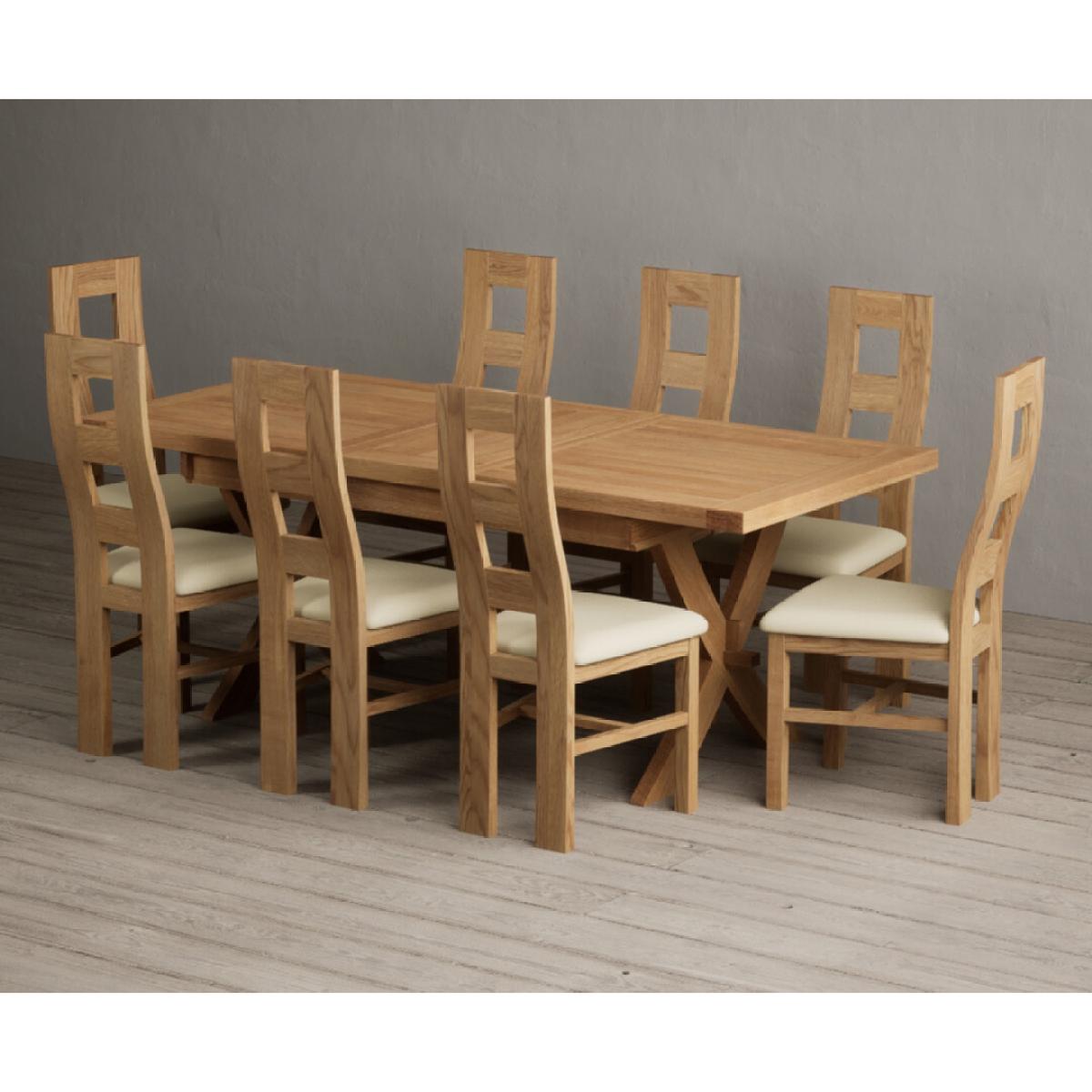 Extending Buckley 160cm Solid Oak Dining Table with 8 Cream Natural Solid Oak Chairs – image 22