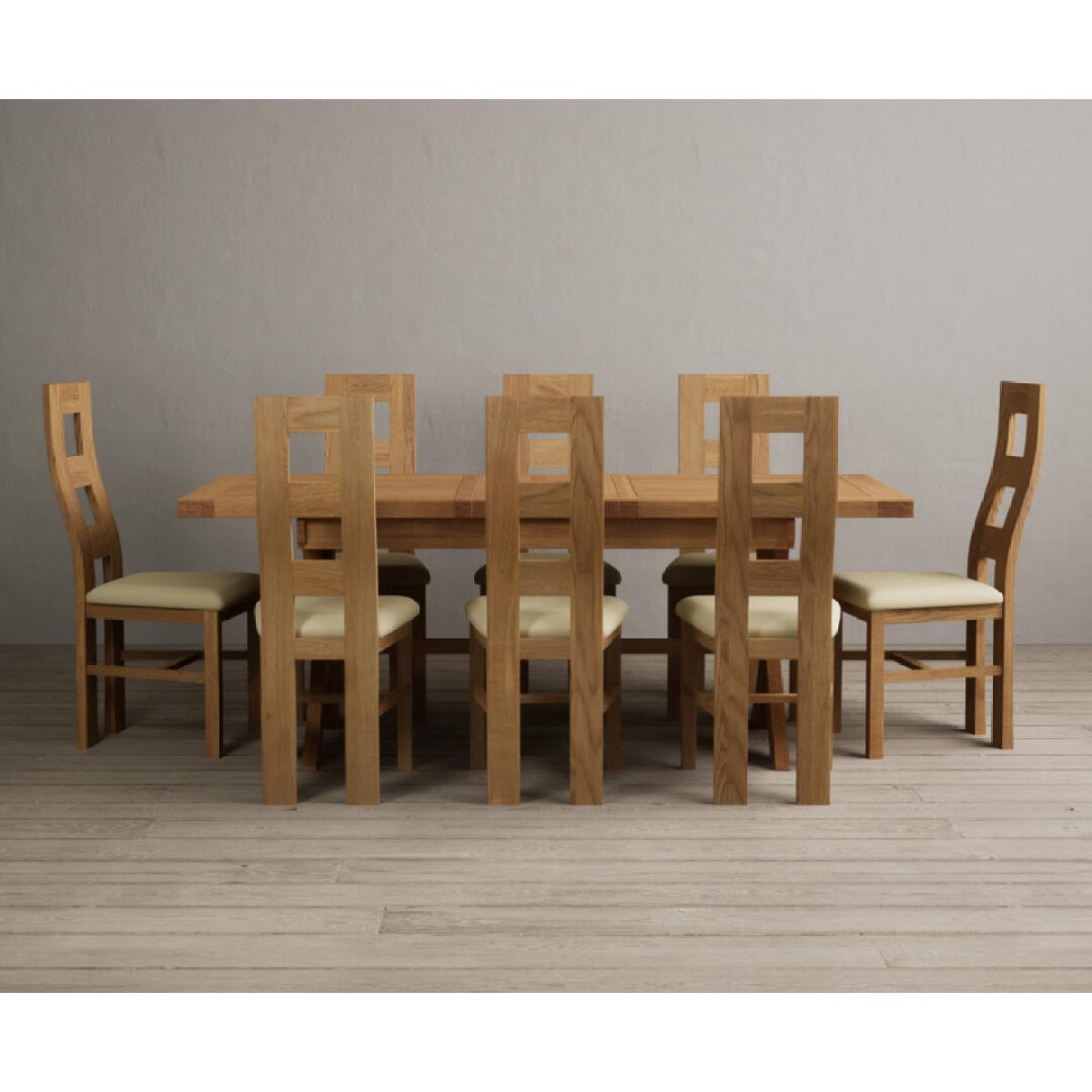 Extending Buckley 160cm Solid Oak Dining Table with 8 Cream Natural Solid Oak Chairs – image 23