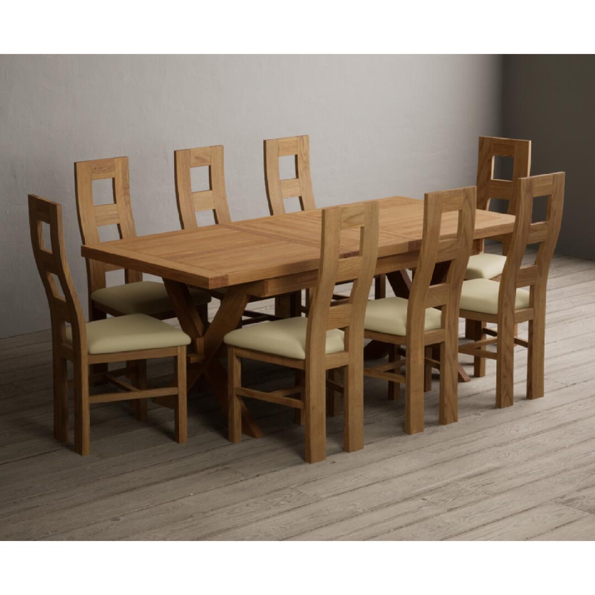 Extending Buckley 160cm Solid Oak Dining Table with 8 Cream Natural Solid Oak Chairs – image 24