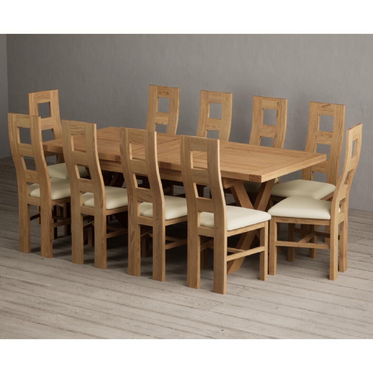 Extending Buckley 160cm Solid Oak Dining Table with 8 Cream Natural Solid Oak Chairs – image 25