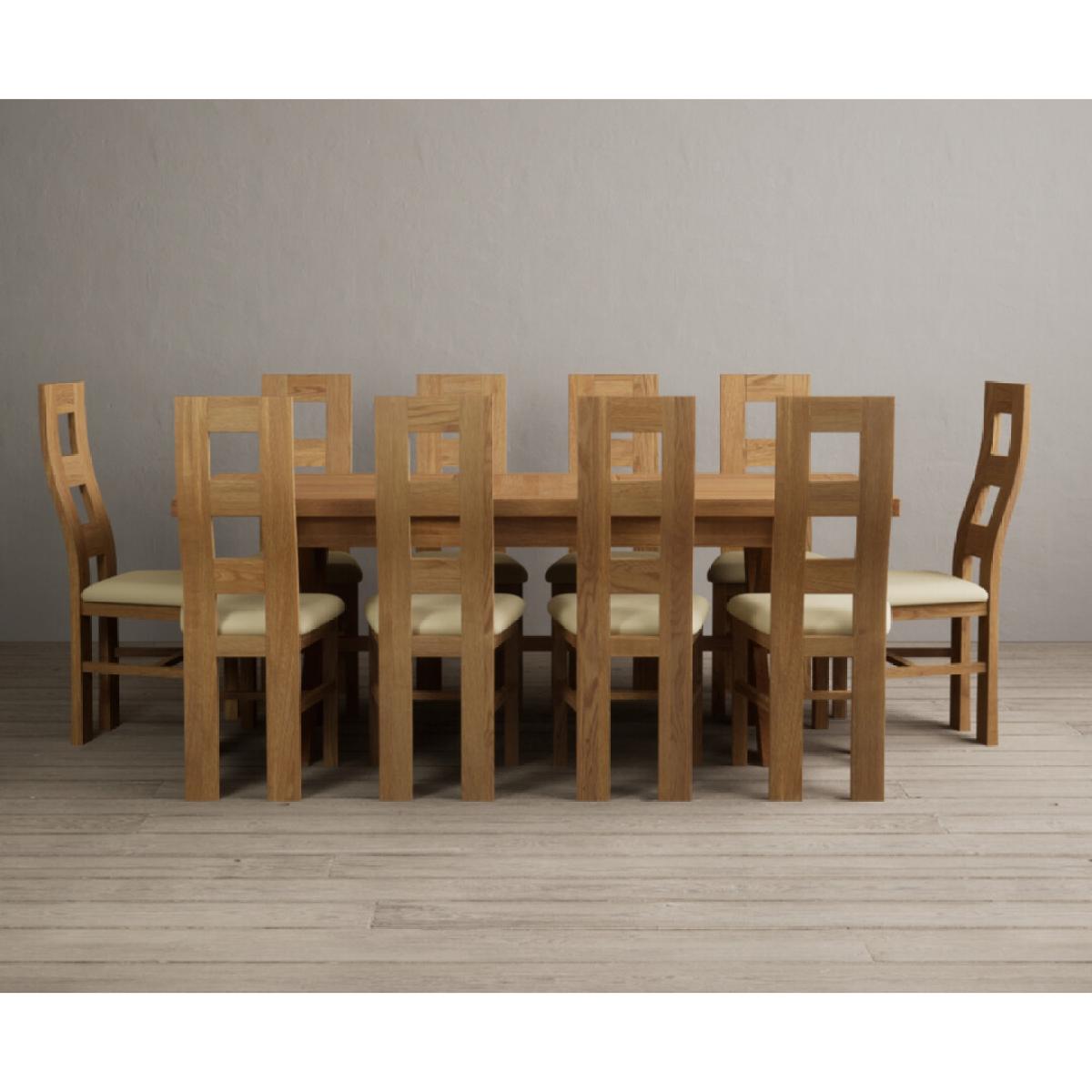 Extending Buckley 160cm Solid Oak Dining Table with 8 Cream Natural Solid Oak Chairs – image 26