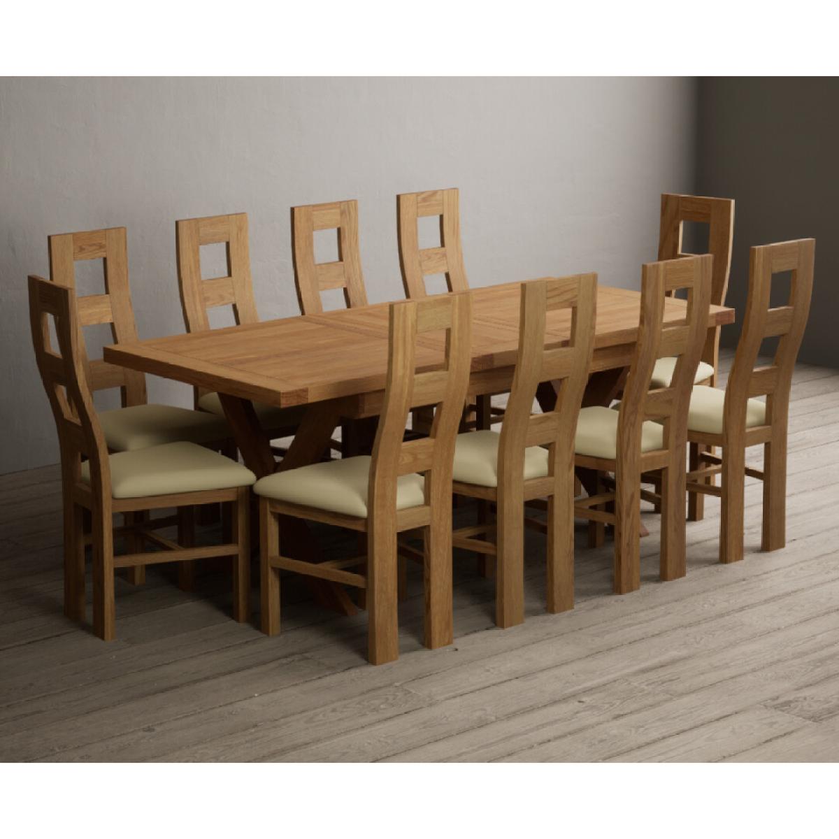 Extending Buckley 160cm Solid Oak Dining Table with 8 Cream Natural Solid Oak Chairs – image 27