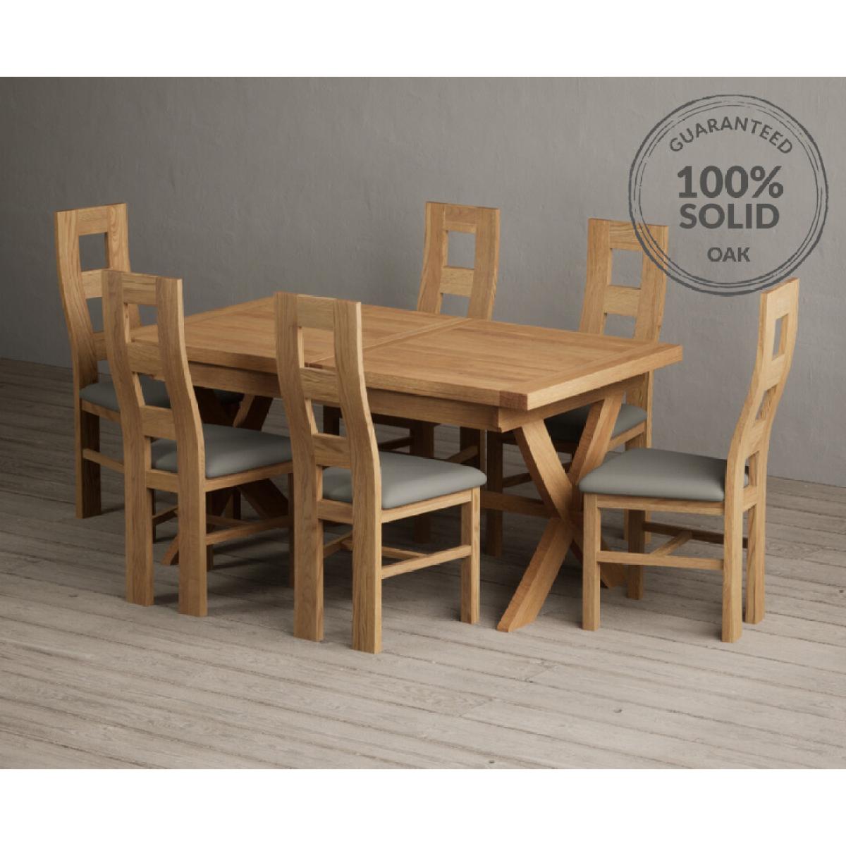 Extending Buckley 160cm Solid Oak Dining Table with 8 Cream Natural Solid Oak Chairs – image 29
