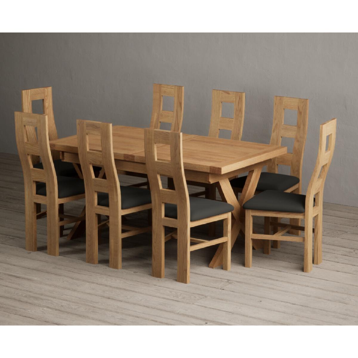 Extending Buckley 160cm Solid Oak Dining Table with 8 Cream Natural Solid Oak Chairs – image 4